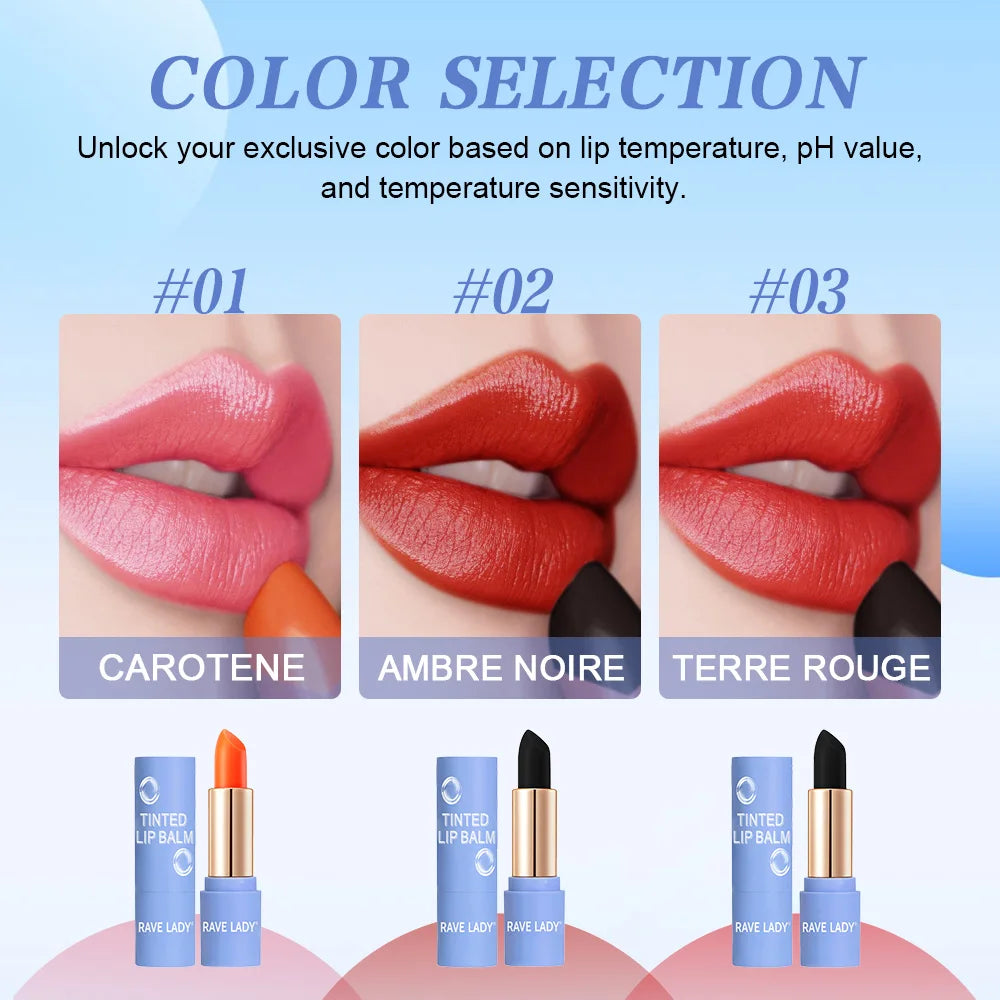 Rave Lady Tinted Lip Balm Long-lasting Moisturizing Color Changing Lipstick Care Repair Dry Temperature Change Makeup Lip Mask