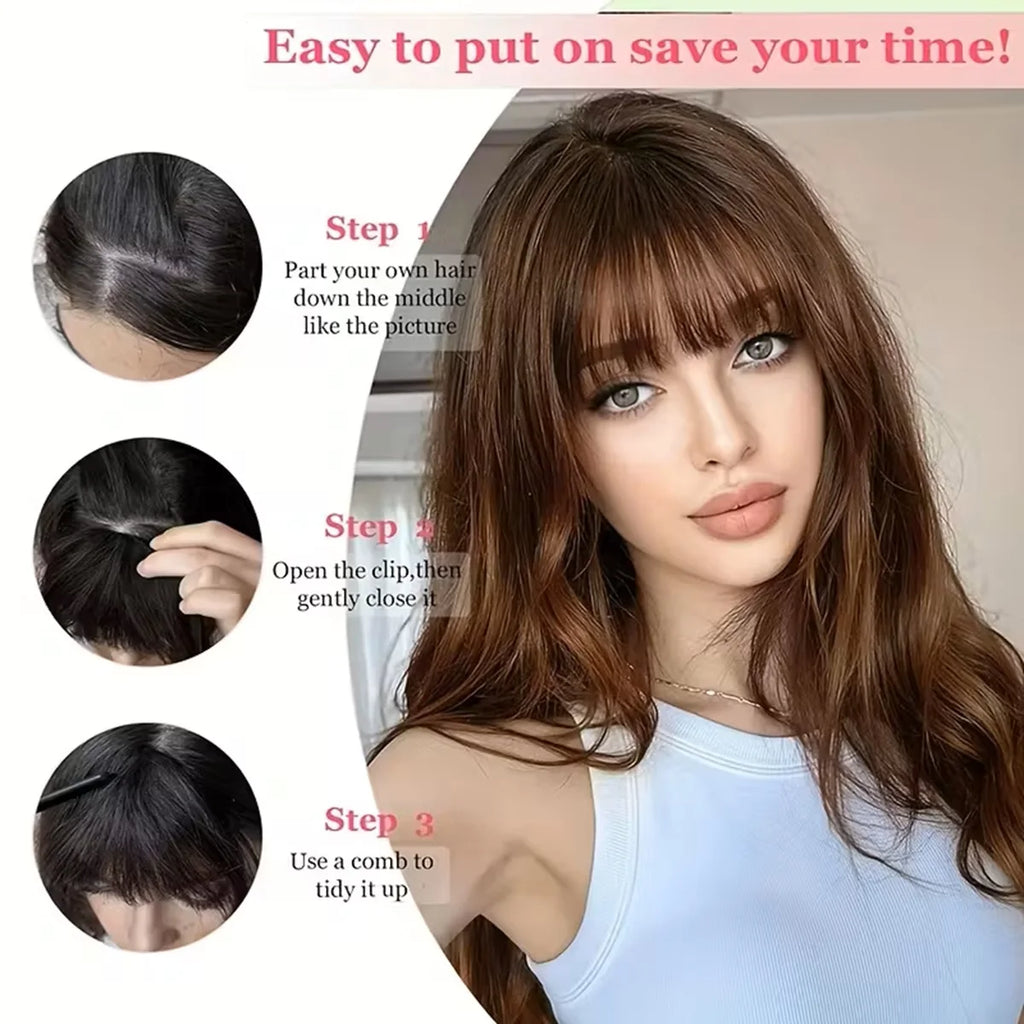 Wispy French Human Hair Bangs Clip on Light Air Bangs for Women Daily Use Black,Brown,Burg,Blond Color Bangs Hair Extensions