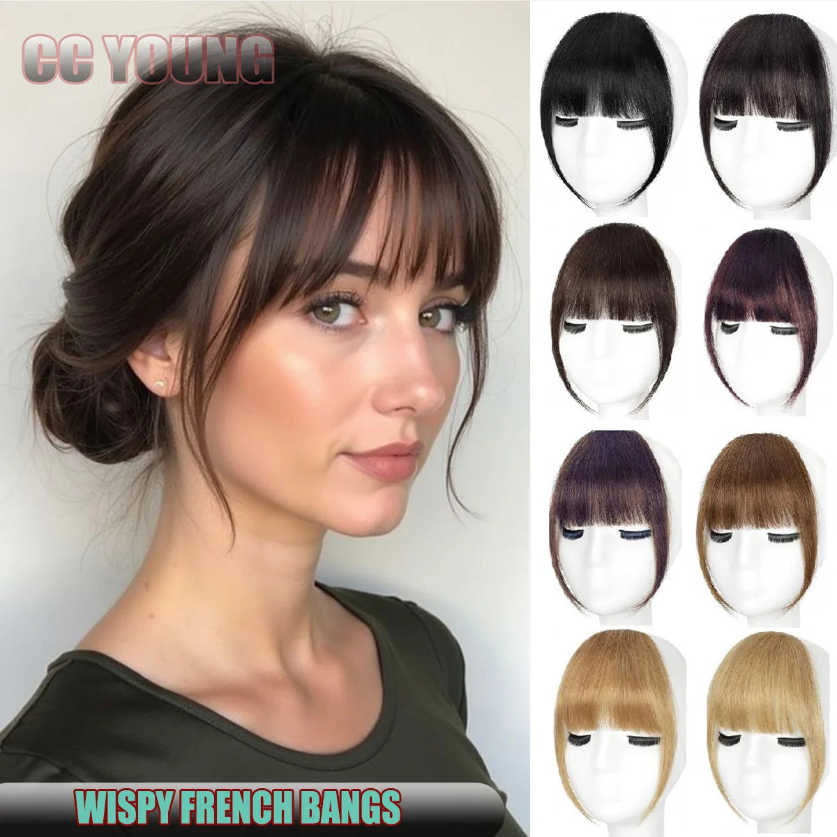 Wispy French Human Hair Bangs Clip on Light Air Bangs for Women Daily Use Black,Brown,Burg,Blond Color Bangs Hair Extensions