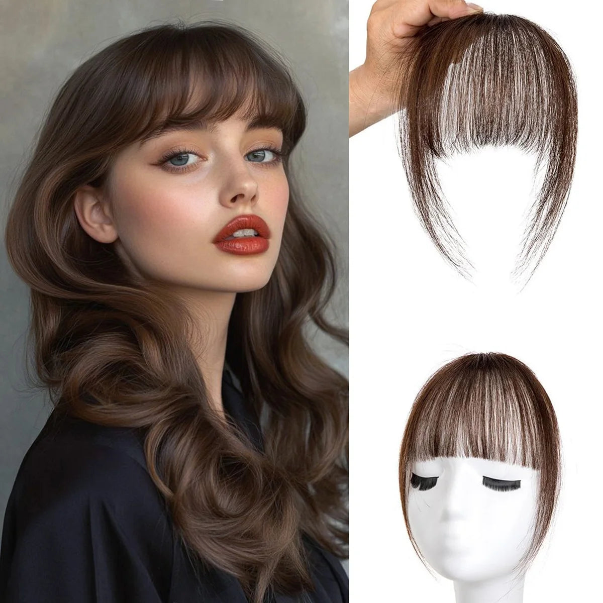Wispy French Human Hair Bangs Clip on Light Air Bangs for Women Daily Use Black,Brown,Burg,Blond Color Bangs Hair Extensions