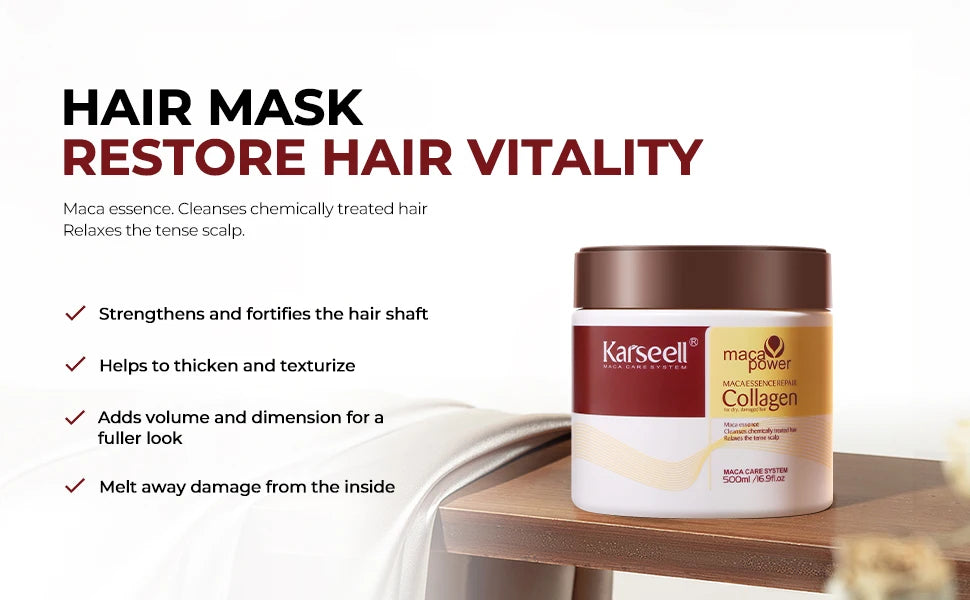 Karseell Collagen Hair Mask 500ml 16.9fl.oz Deep Repair Essence Repair Collagen for Dry Damaged Hair All Hair Type Hair Care