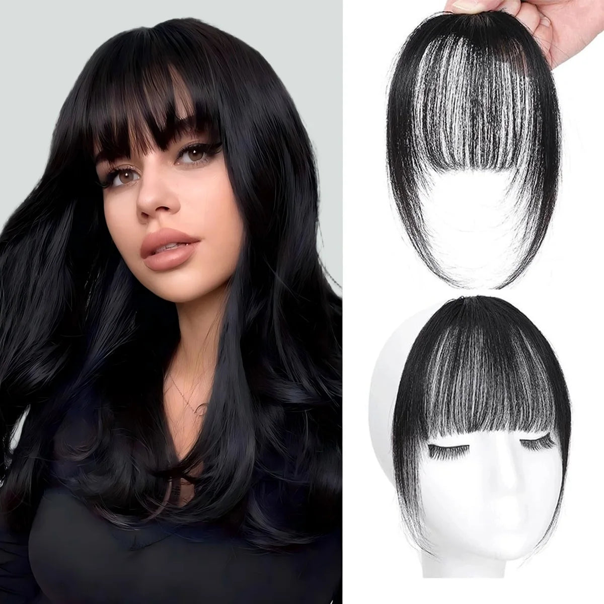Wispy French Human Hair Bangs Clip on Light Air Bangs for Women Daily Use Black,Brown,Burg,Blond Color Bangs Hair Extensions
