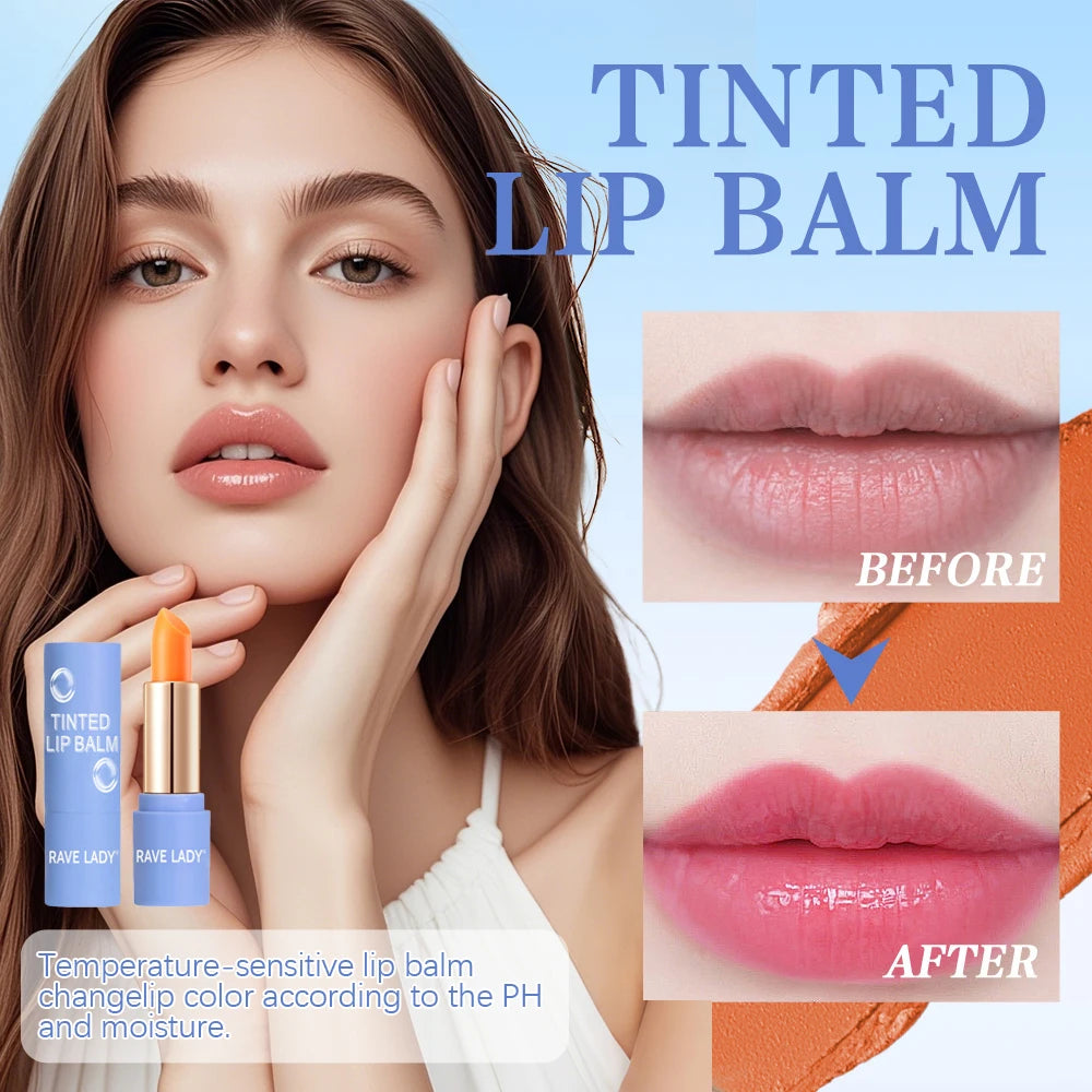 Rave Lady Tinted Lip Balm Long-lasting Moisturizing Color Changing Lipstick Care Repair Dry Temperature Change Makeup Lip Mask