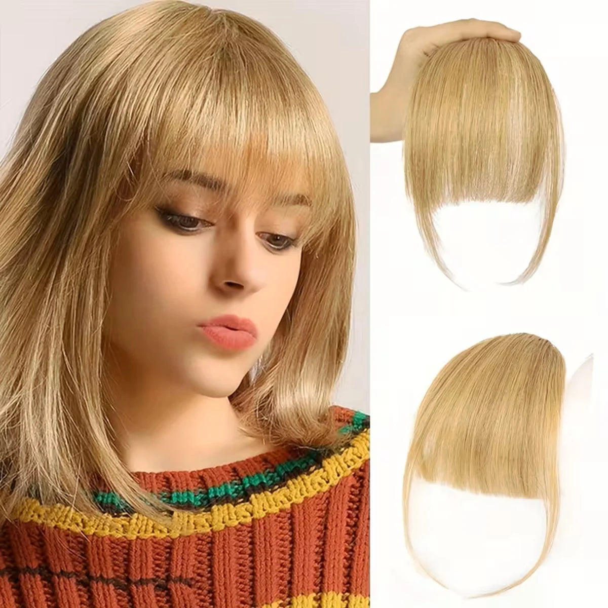 Wispy French Human Hair Bangs Clip on Light Air Bangs for Women Daily Use Black,Brown,Burg,Blond Color Bangs Hair Extensions