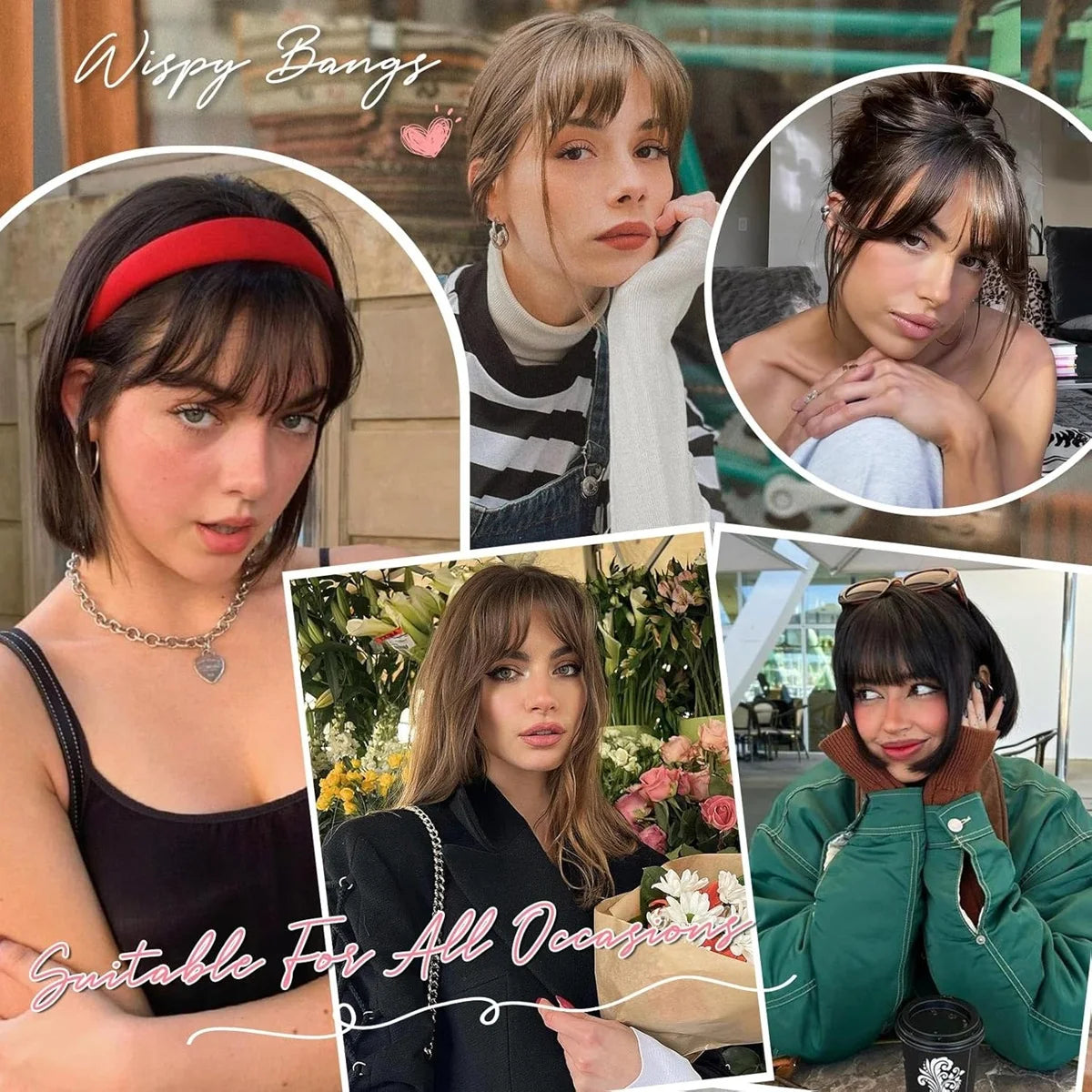 Wispy French Human Hair Bangs Clip on Light Air Bangs for Women Daily Use Black,Brown,Burg,Blond Color Bangs Hair Extensions