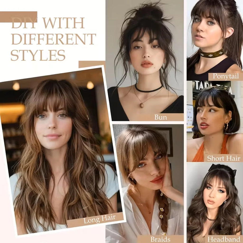 Wispy French Human Hair Bangs Clip on Light Air Bangs for Women Daily Use Black,Brown,Burg,Blond Color Bangs Hair Extensions
