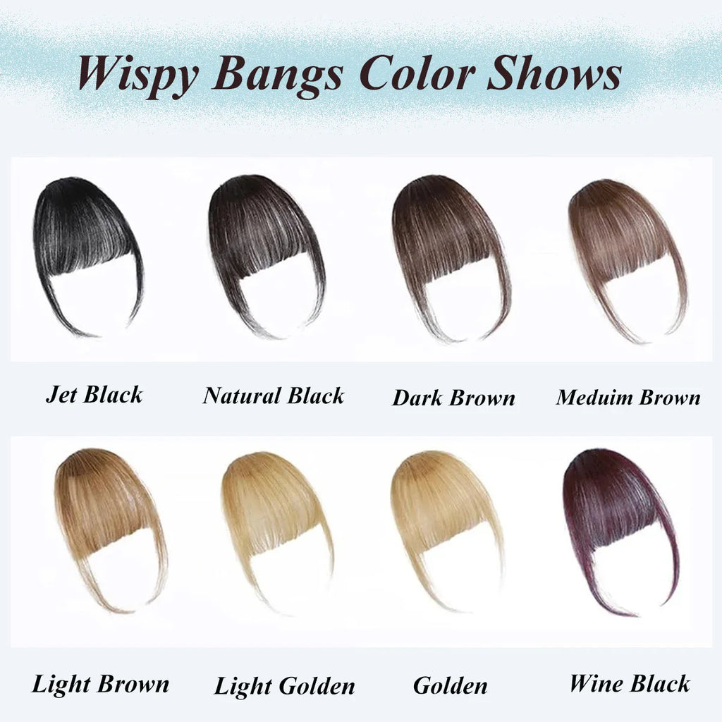 Wispy French Human Hair Bangs Clip on Light Air Bangs for Women Daily Use Black,Brown,Burg,Blond Color Bangs Hair Extensions