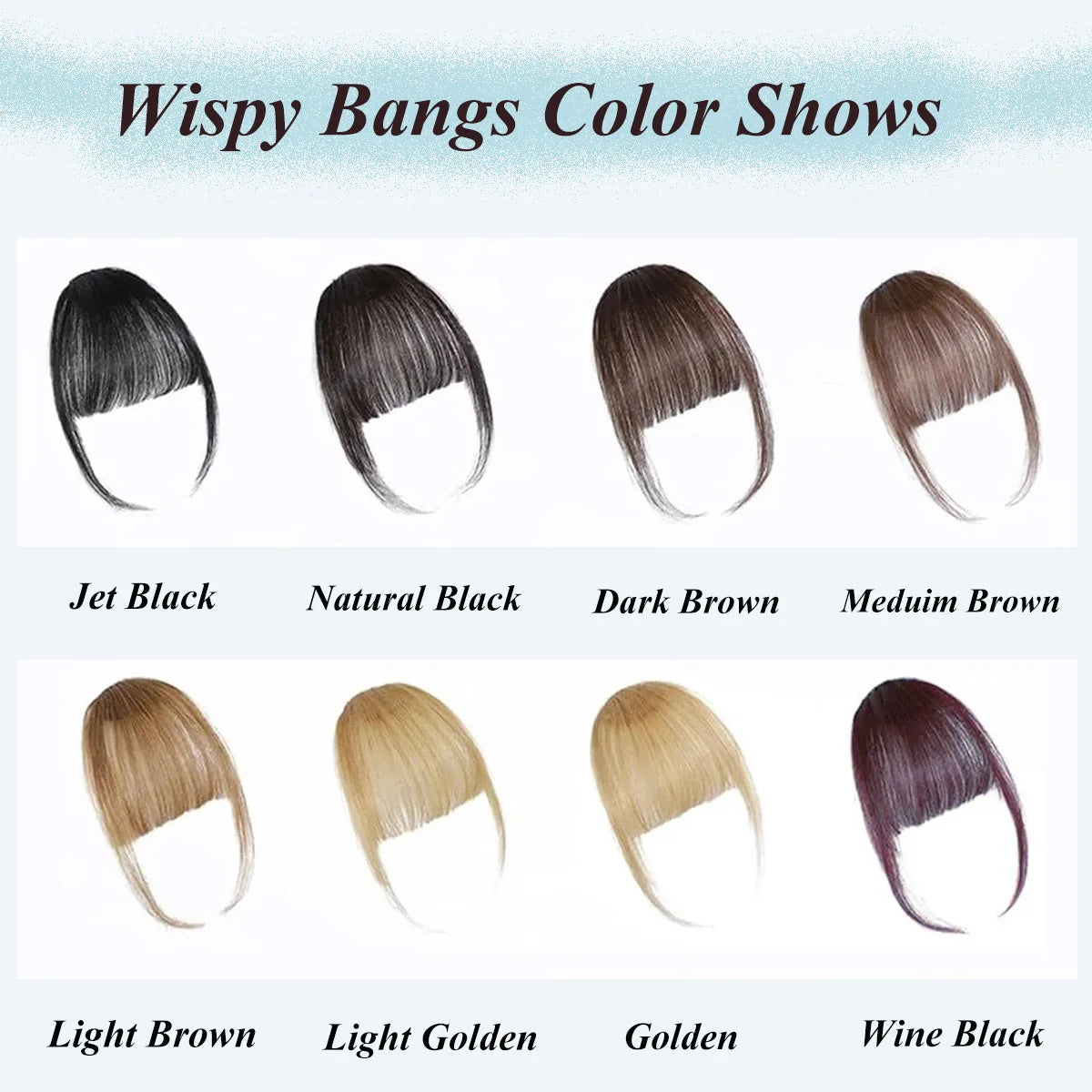 Wispy French Human Hair Bangs Clip on Light Air Bangs for Women Daily Use Black,Brown,Burg,Blond Color Bangs Hair Extensions