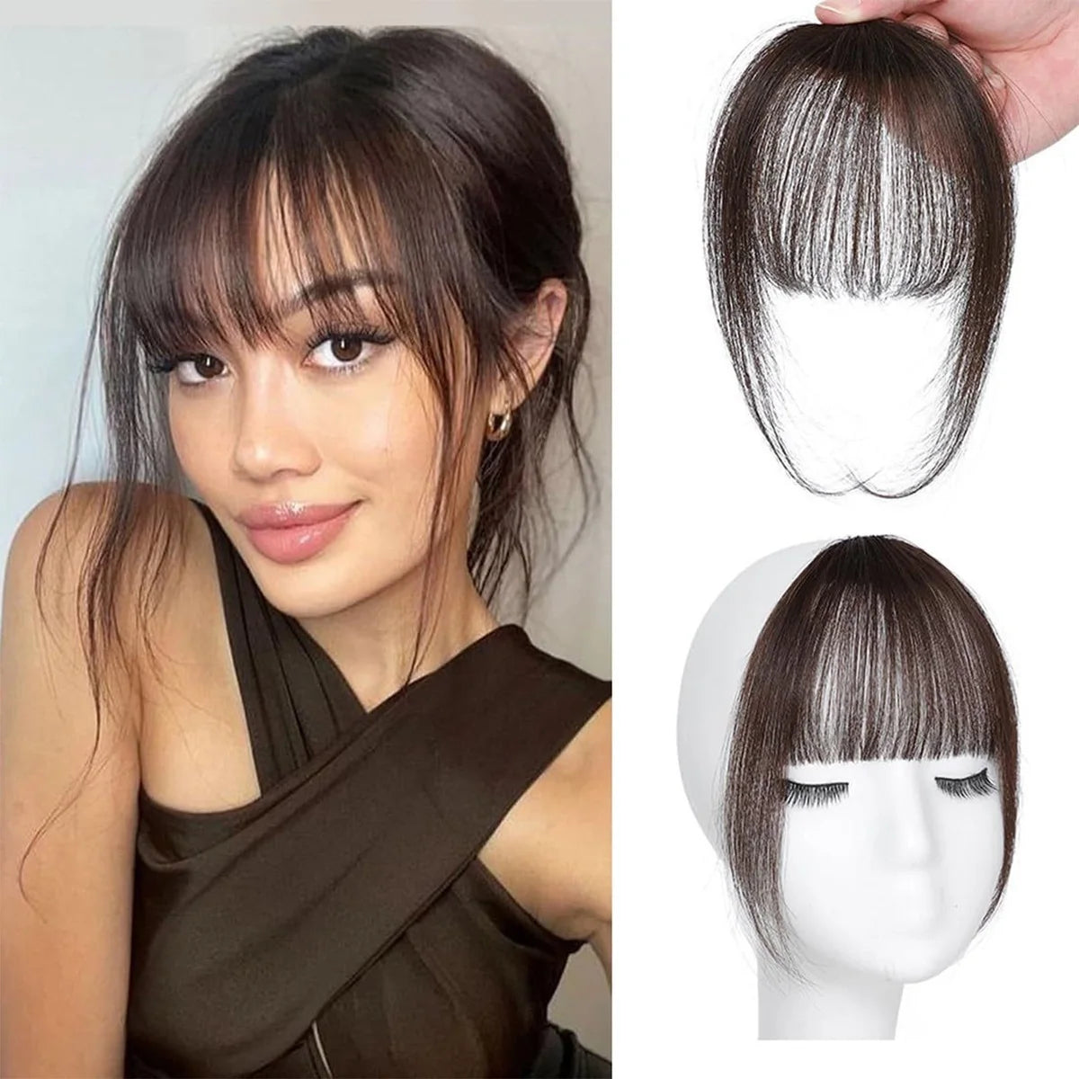 Wispy French Human Hair Bangs Clip on Light Air Bangs for Women Daily Use Black,Brown,Burg,Blond Color Bangs Hair Extensions