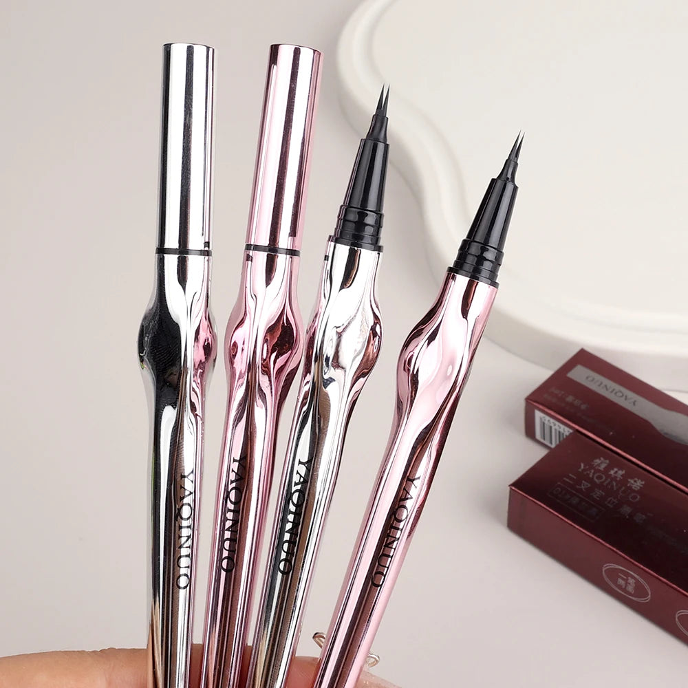 Ultra-fine 2 Point Silver Eyebrow Pen Liquid Wild Eyebrow Tattoo Waterproof 2 Fork Silkworm Brow Pencil Easy To Grip Eye Makeup