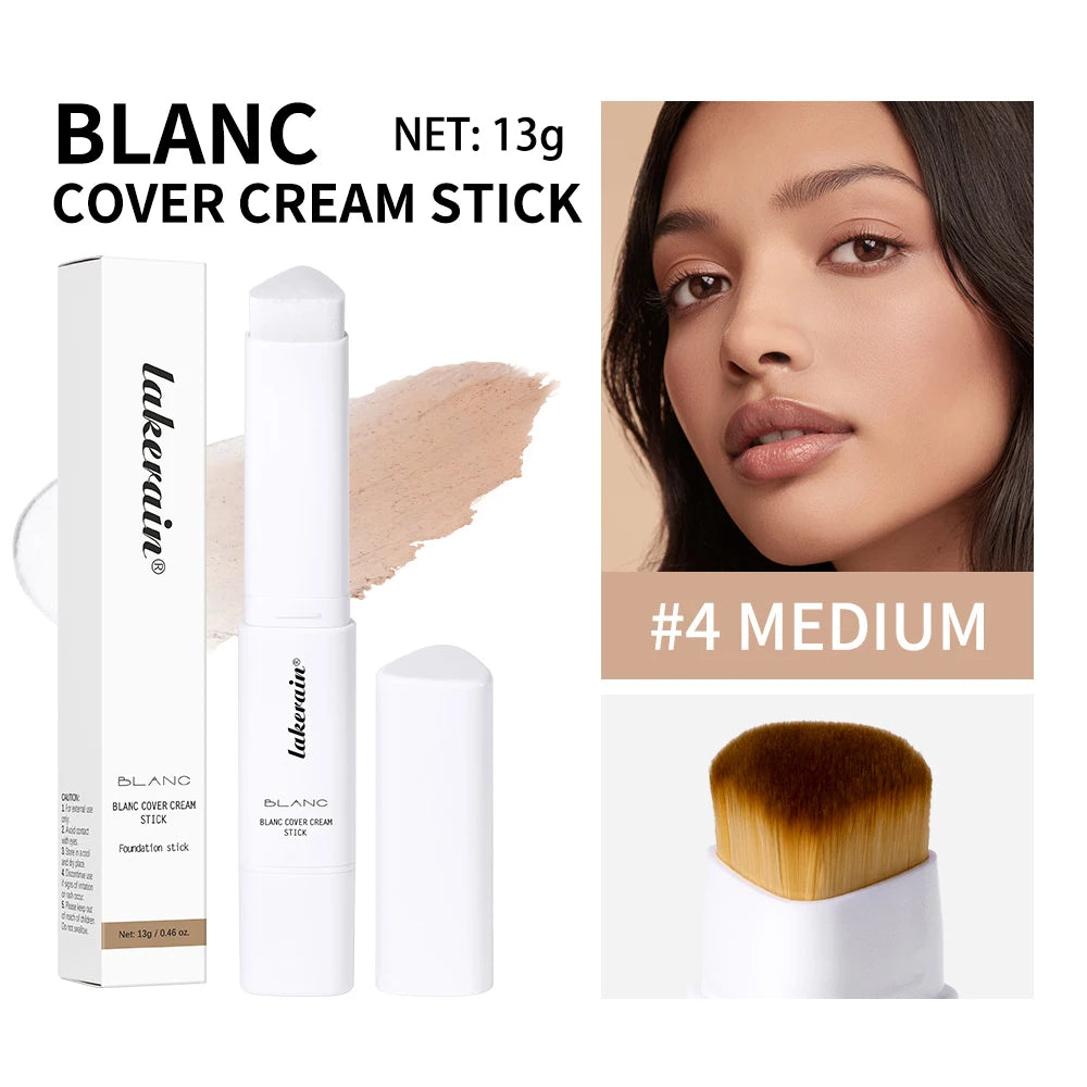 Lakerain Color Changing Foundation Stick Full Coverage Matte Finish Dual-Ended Brush & Stick Waterproof Smooth Foundation Makeup