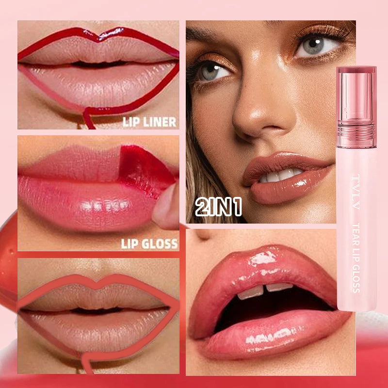 TVLV Peel Off Tear Lip Gloss 2 In 1 Lip Liner & Lip Stain Tattoo, Waterproof Long Lasting Transferproof Matte Lip Tint Cosmetic Makeup