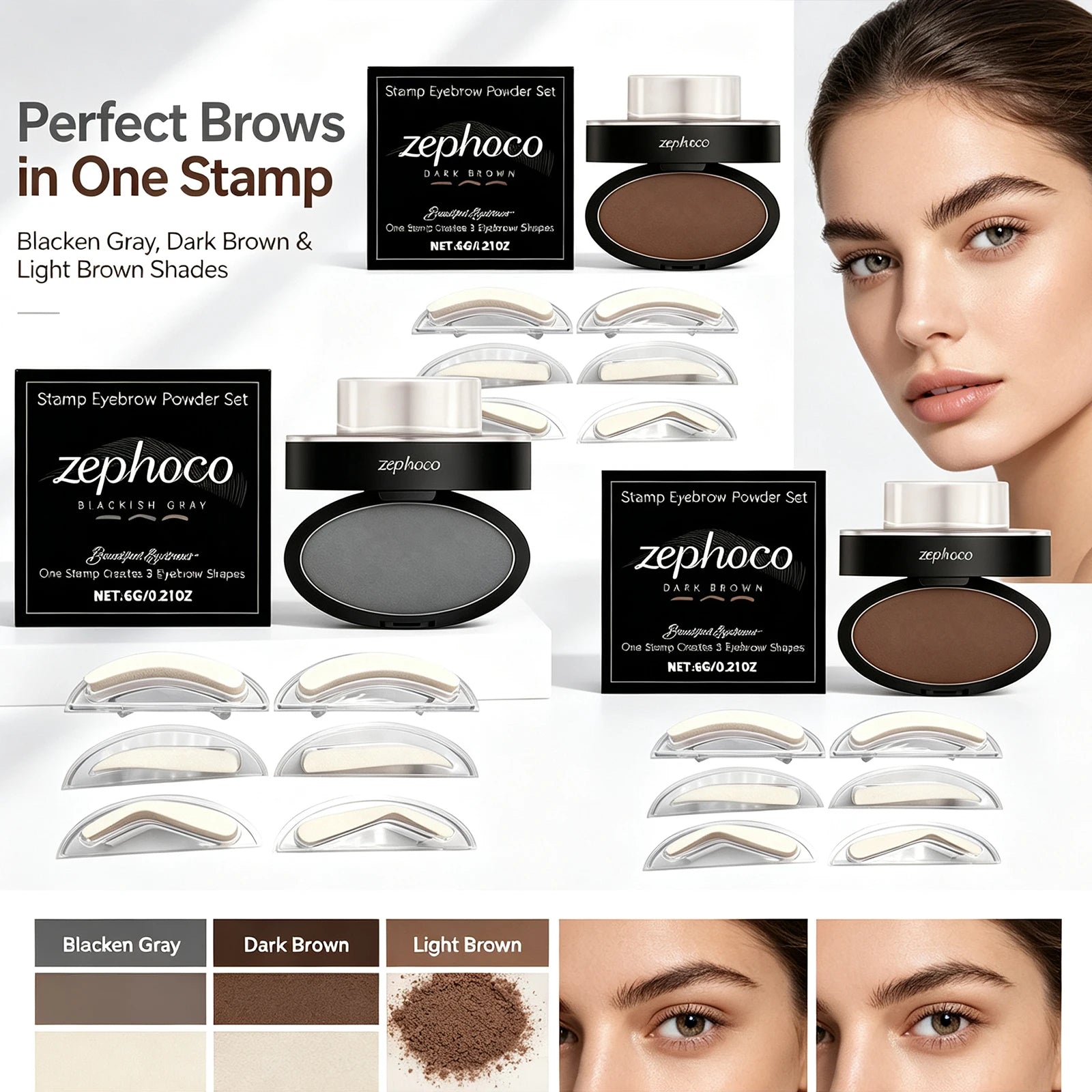 Eyebrow Stamp Waterproof Brow Powder Kit Cool Grey Black Natural Stereo Eyebrow Shaping Eye Brow Stamp Lift Eyebrow Stencil