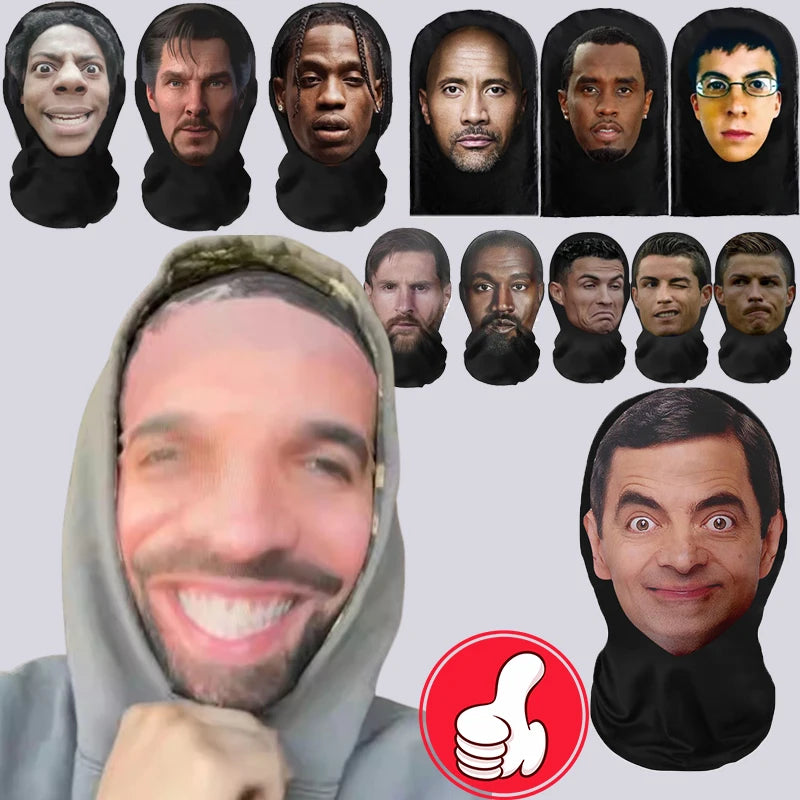 3D Printed Celebrity Realistic Face Mask Stretch Mesh Full Face Mask Men Role Play Headdress Hip Hop Balaclava Cosplay Mask