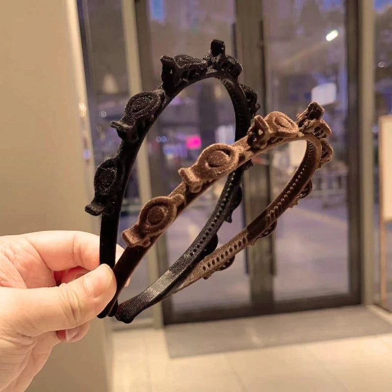 1/2/3 Set Ladies Flocking Braided Headband Simple Broken Hairpin Headband Fashionable Girls Face Washing Headband