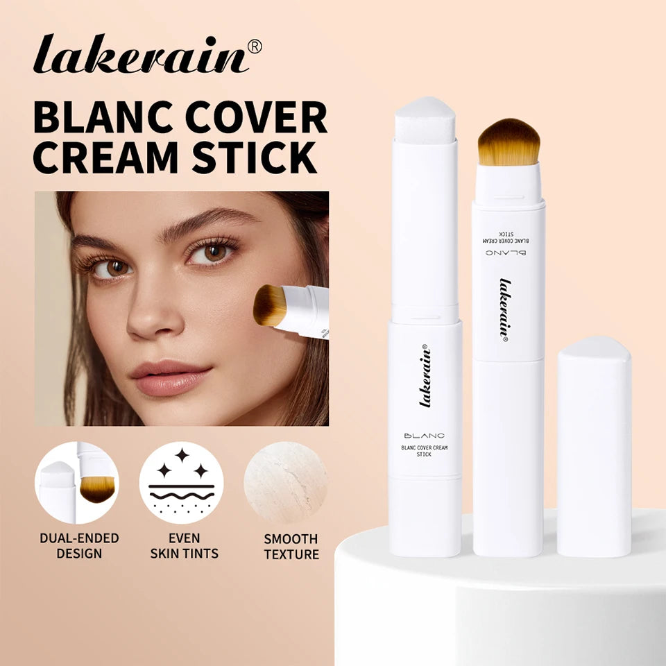Lakerain Color Changing Foundation Stick Full Coverage Matte Finish Dual-Ended Brush & Stick Waterproof Smooth Foundation Makeup