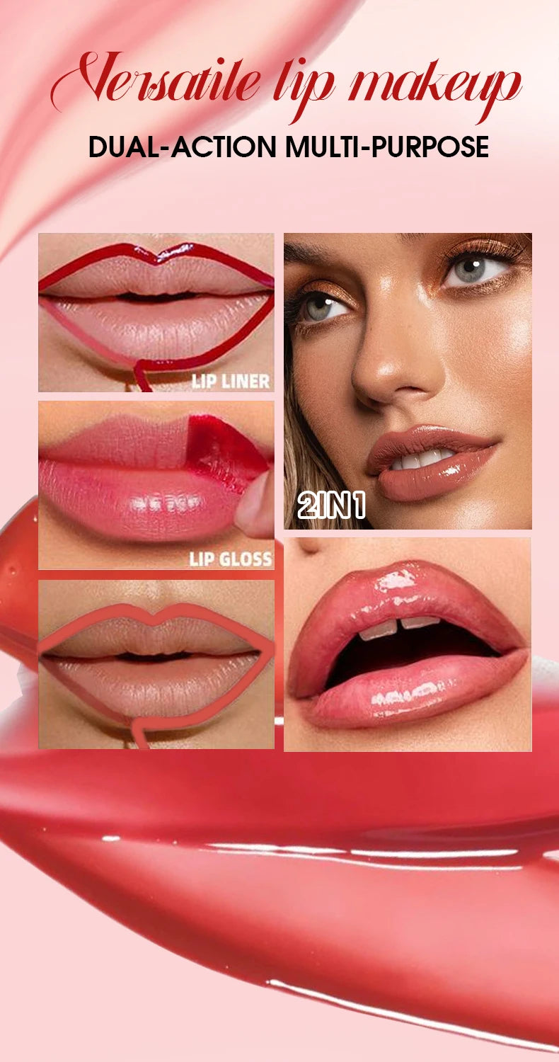 TVLV Peel Off Tear Lip Gloss 2 In 1 Lip Liner & Lip Stain Tattoo, Waterproof Long Lasting Transferproof Matte Lip Tint Cosmetic Makeup
