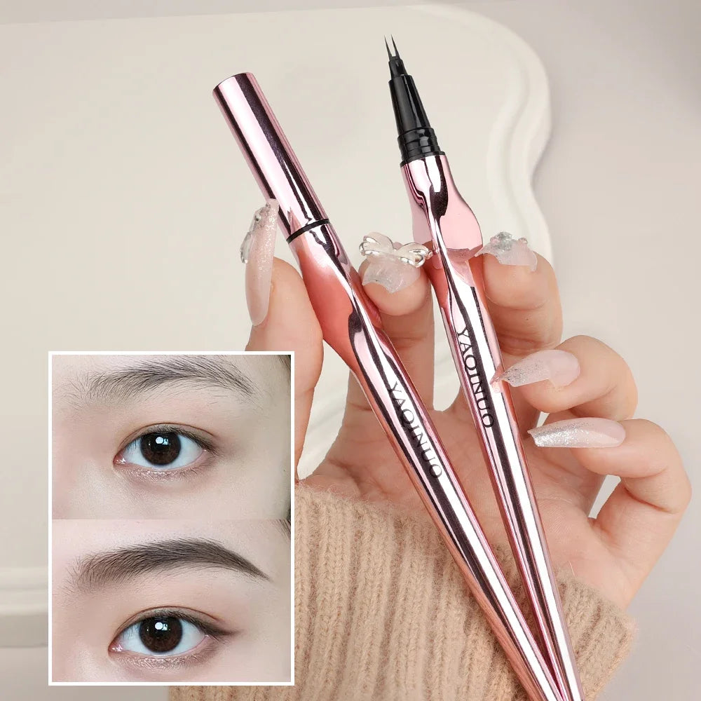 Ultra-fine 2 Point Silver Eyebrow Pen Liquid Wild Eyebrow Tattoo Waterproof 2 Fork Silkworm Brow Pencil Easy To Grip Eye Makeup