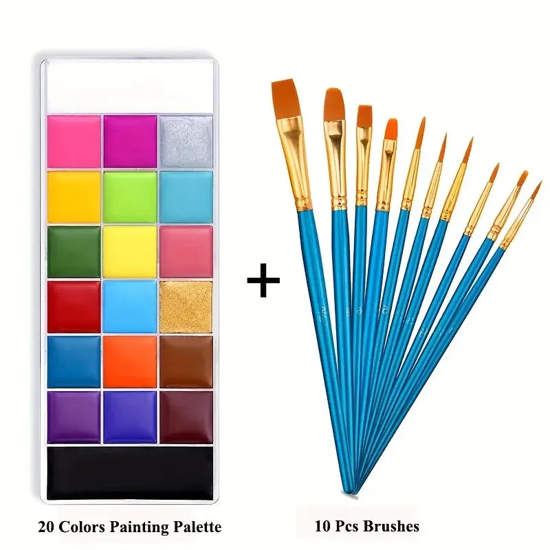 20 Color Face & Body Paint Palette,Long Lasting Safe Halloween Oil Body Painting Pigments for Face Body SFX Cosplay Performance