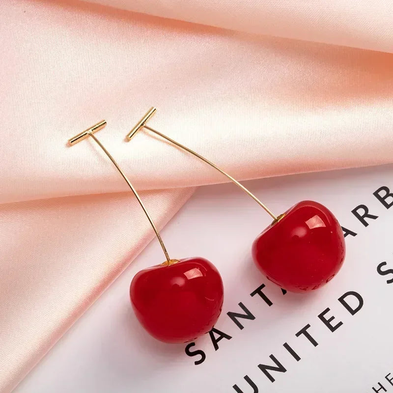 Trendy Small Sweet Lovely Cherries Earrings Pendant Fruit Red Cherry Earrings Charm Jewelry