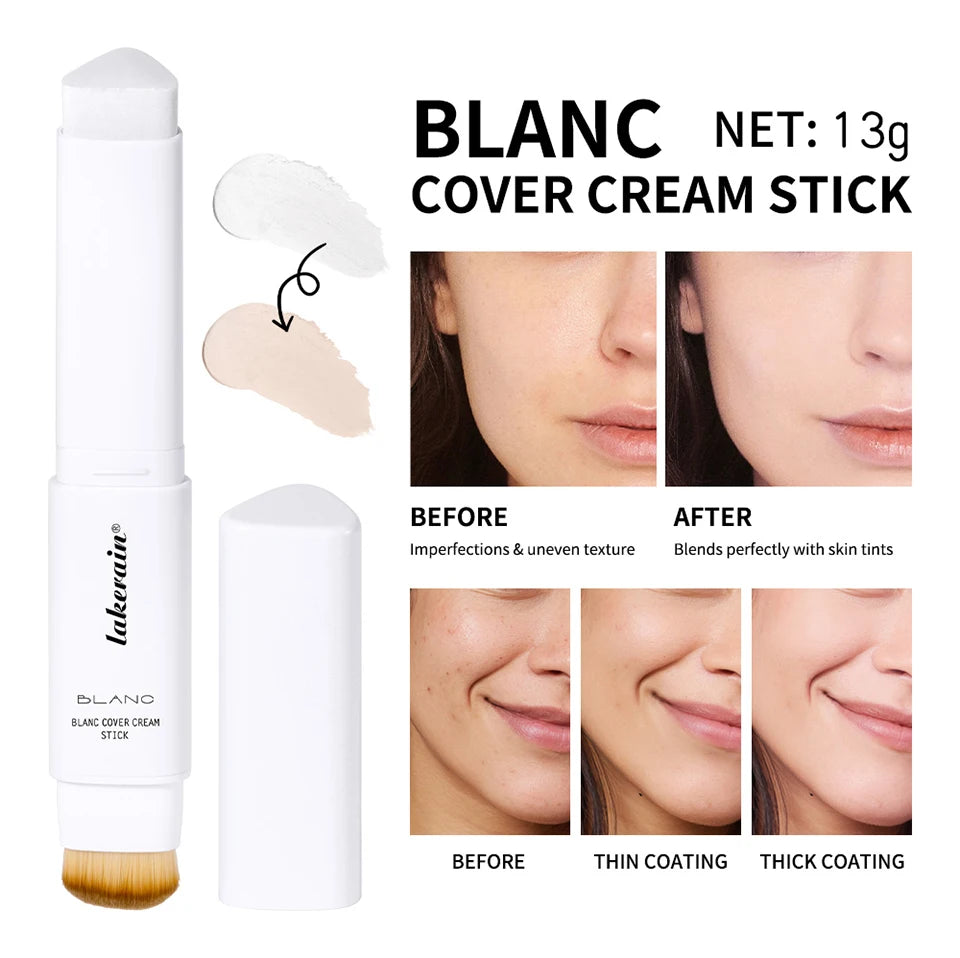Lakerain Color Changing Foundation Stick Full Coverage Matte Finish Dual-Ended Brush & Stick Waterproof Smooth Foundation Makeup