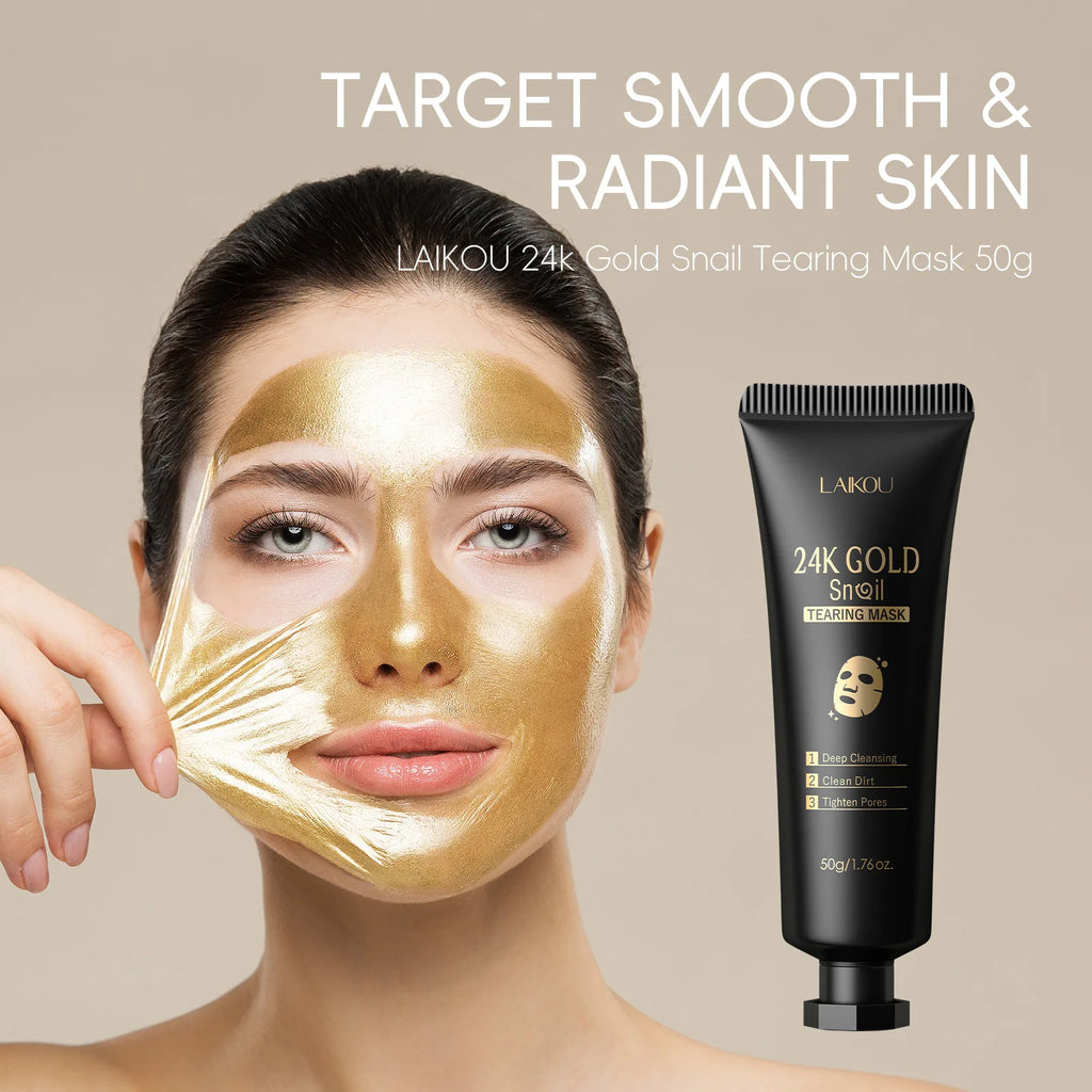 LAIKOU 24K Gold Snail Collagen Peel Off  Tearing Face Mask Deep Cleansing Remove Blackhead Face Care 50g