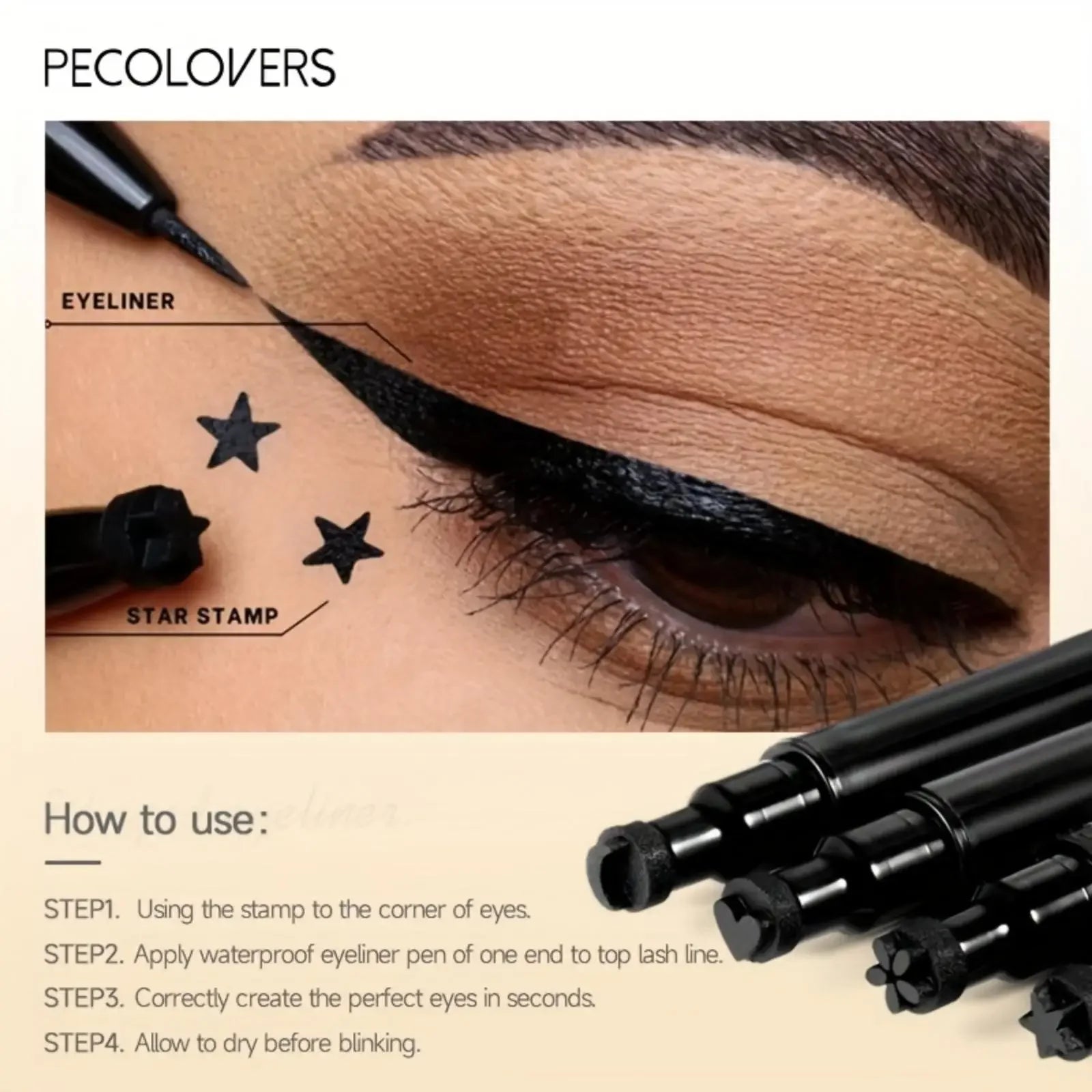 1PC Waterproof Double-headed Eyeliner - Including Star/love/moon Pattern, Quick Drying, Suitable for Beginners and Professionals