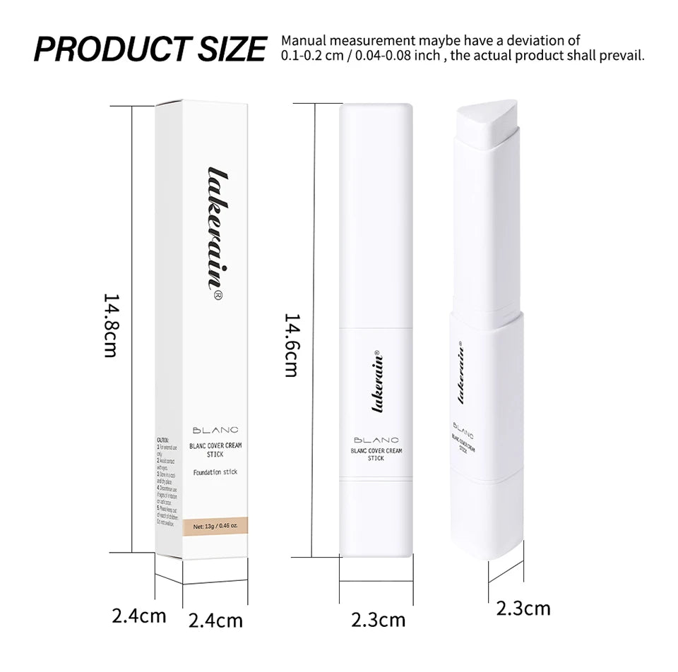 Lakerain Color Changing Foundation Stick Full Coverage Matte Finish Dual-Ended Brush & Stick Waterproof Smooth Foundation Makeup