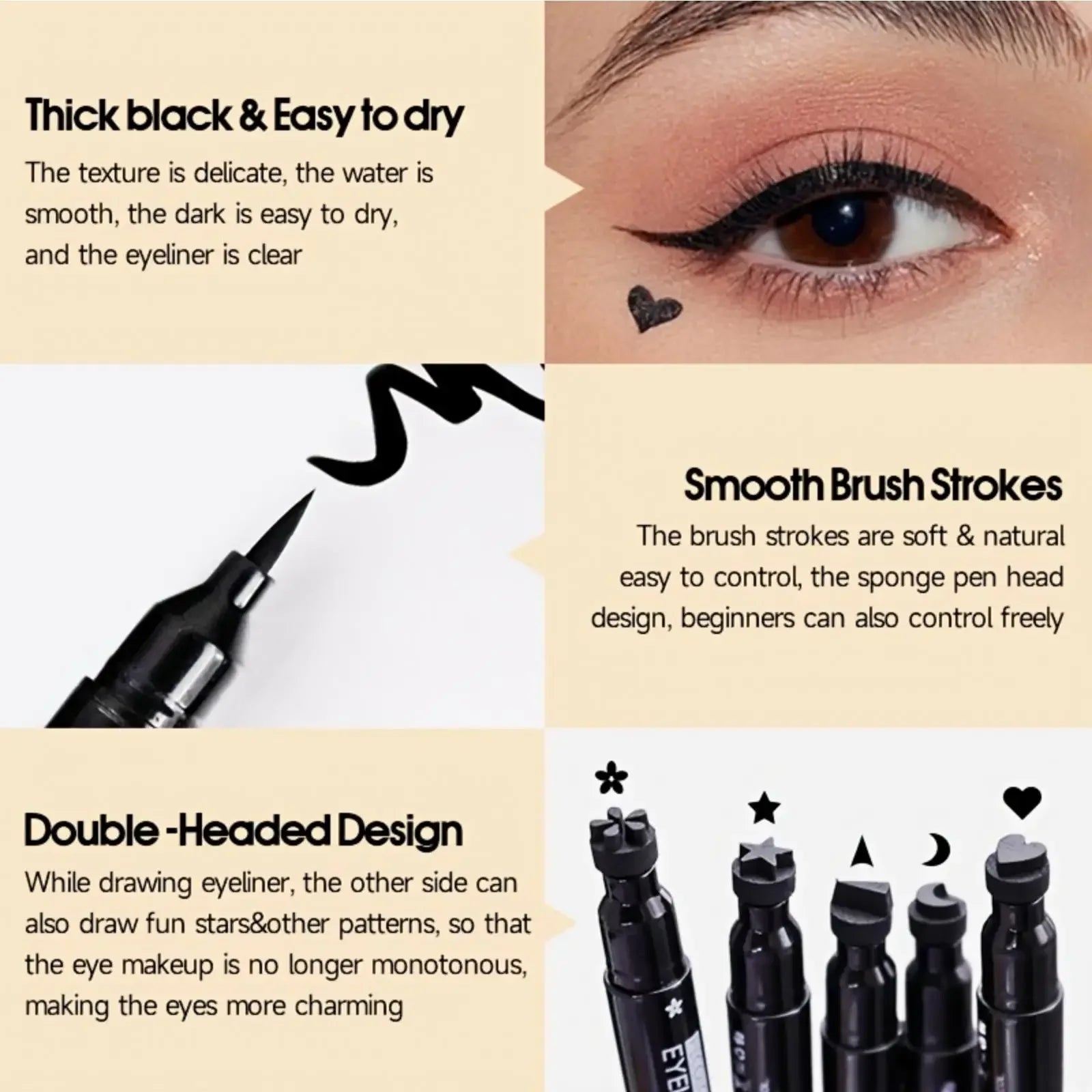1PC Waterproof Double-headed Eyeliner - Including Star/love/moon Pattern, Quick Drying, Suitable for Beginners and Professionals