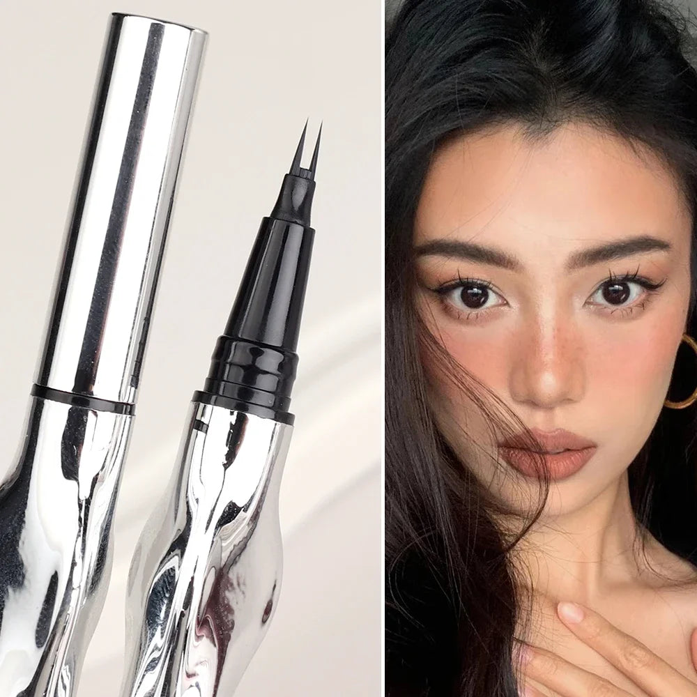 Ultra-fine 2 Point Silver Eyebrow Pen Liquid Wild Eyebrow Tattoo Waterproof 2 Fork Silkworm Brow Pencil Easy To Grip Eye Makeup