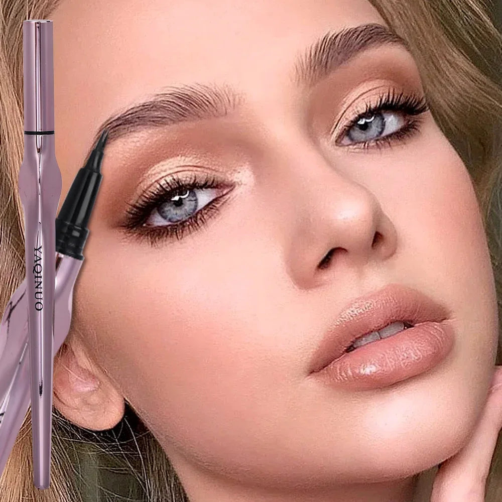Ultra-fine 2 Point Silver Eyebrow Pen Liquid Wild Eyebrow Tattoo Waterproof 2 Fork Silkworm Brow Pencil Easy To Grip Eye Makeup