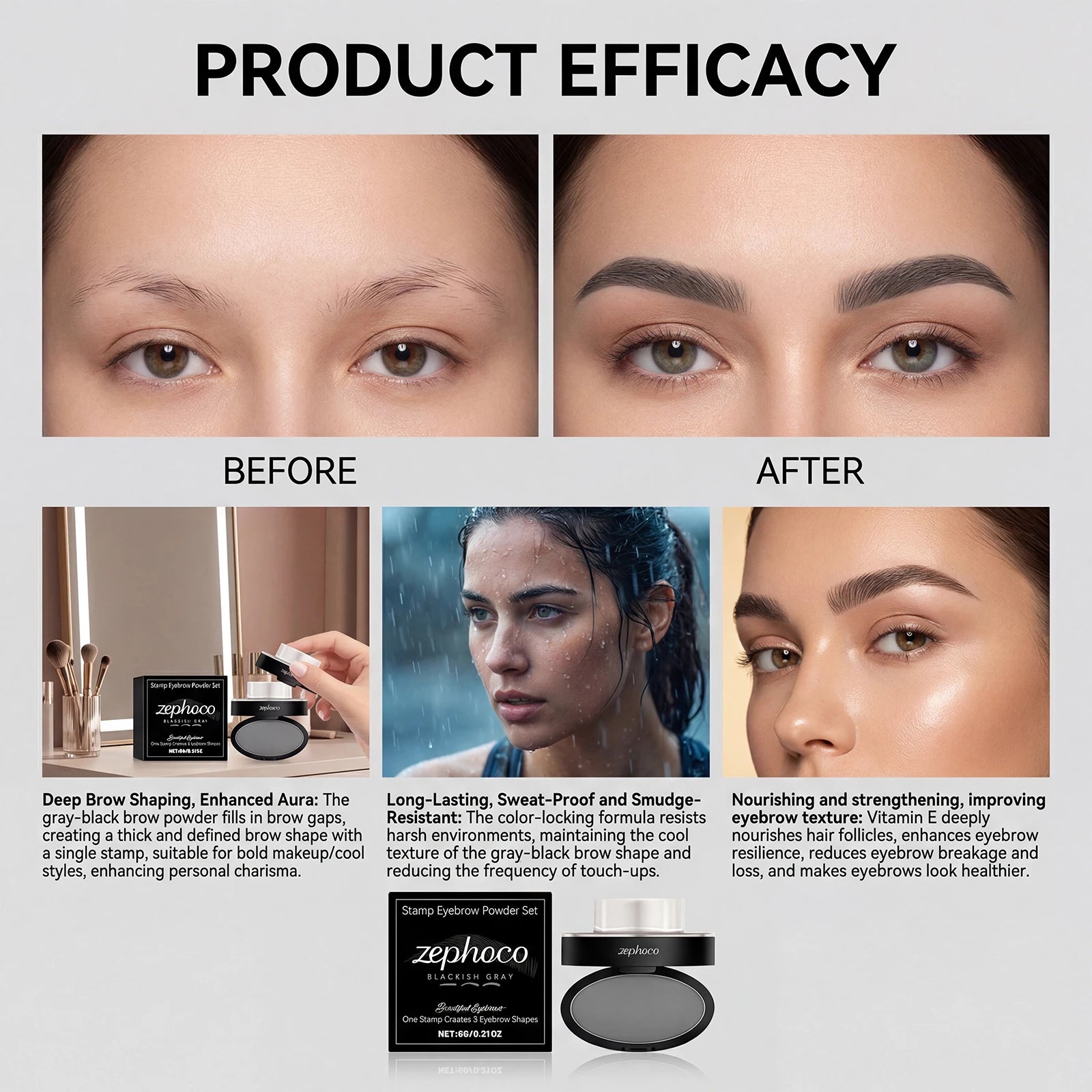 Eyebrow Stamp Waterproof Brow Powder Kit Cool Grey Black Natural Stereo Eyebrow Shaping Eye Brow Stamp Lift Eyebrow Stencil