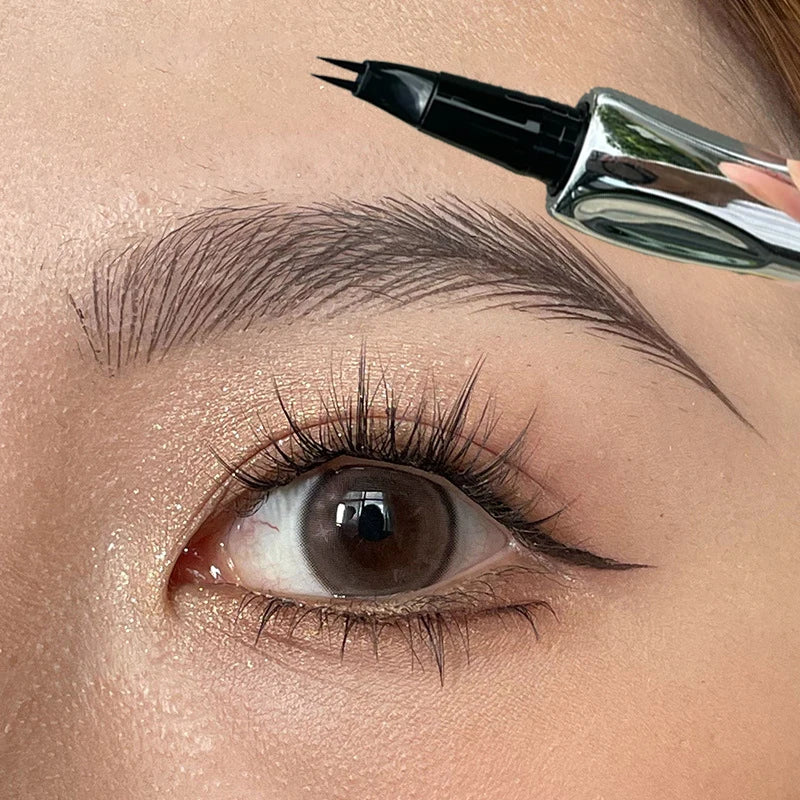 Ultra-fine 2 Point Silver Eyebrow Pen Liquid Wild Eyebrow Tattoo Waterproof 2 Fork Silkworm Brow Pencil Easy To Grip Eye Makeup