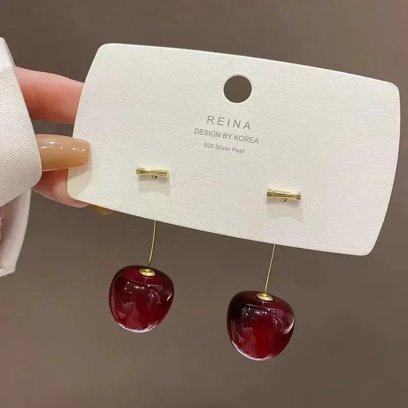 Trendy Small Sweet Lovely Cherries Earrings Pendant Fruit Red Cherry Earrings Charm Jewelry