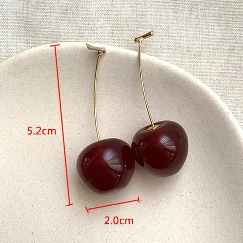 Trendy Small Sweet Lovely Cherries Earrings Pendant Fruit Red Cherry Earrings Charm Jewelry