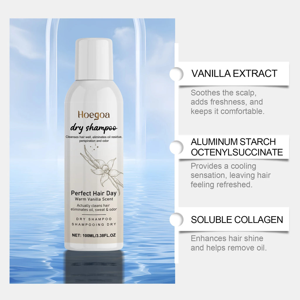 Vanilla Scented Dry Shampoo Spray Oil Absorbing Volumizing Hair Refresh Instant Clean No Water Needed Travel Size 100ml