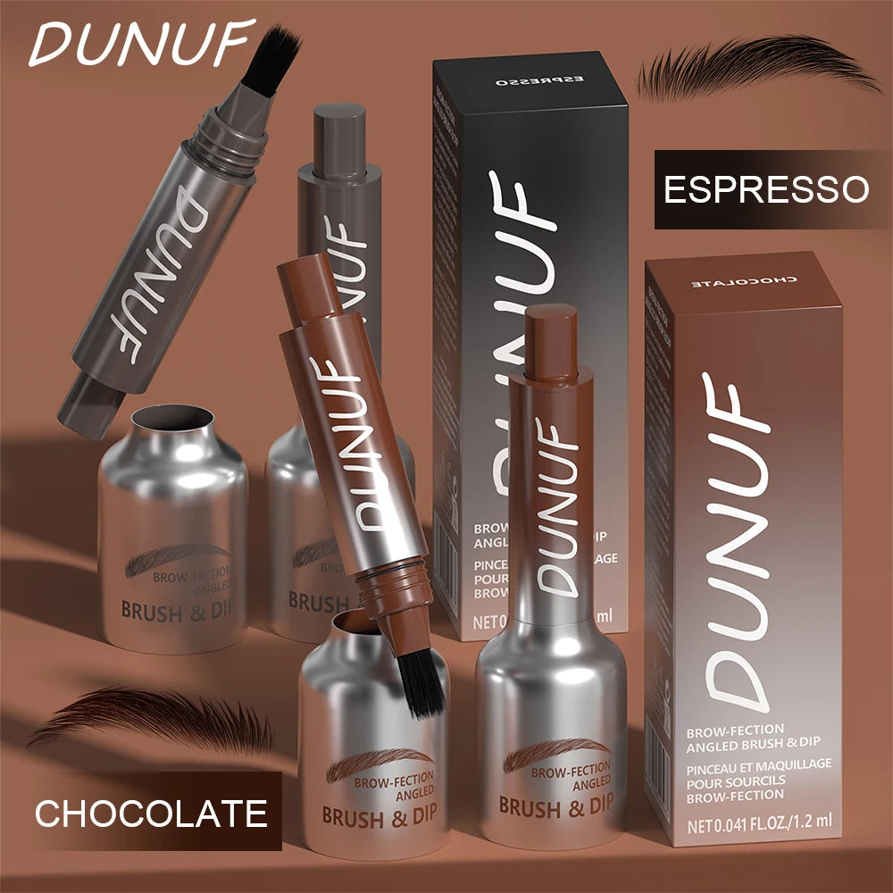 DUNUF 1 Pcs Dual-Prong Brow Pen - Waterproof, Sweat-Resistant, Long-Lasting, Beginner friendly，Slim Design for Flawless Eyebrows