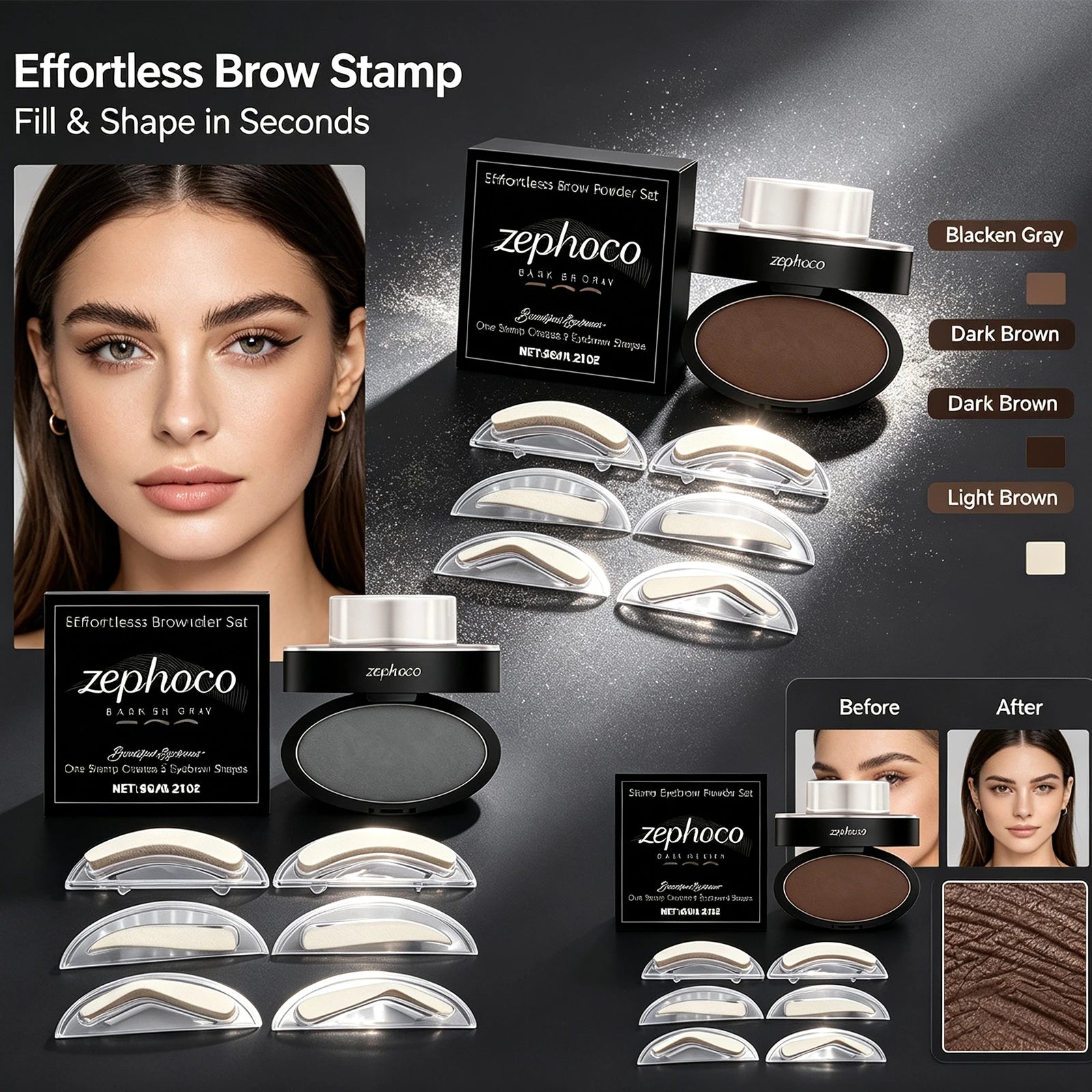 Eyebrow Stamp Waterproof Brow Powder Kit Cool Grey Black Natural Stereo Eyebrow Shaping Eye Brow Stamp Lift Eyebrow Stencil