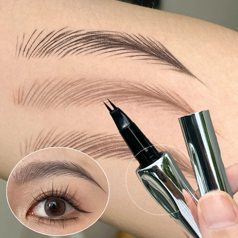 Ultra-fine 2 Point Silver Eyebrow Pen Liquid Wild Eyebrow Tattoo Waterproof 2 Fork Silkworm Brow Pencil Easy To Grip Eye Makeup