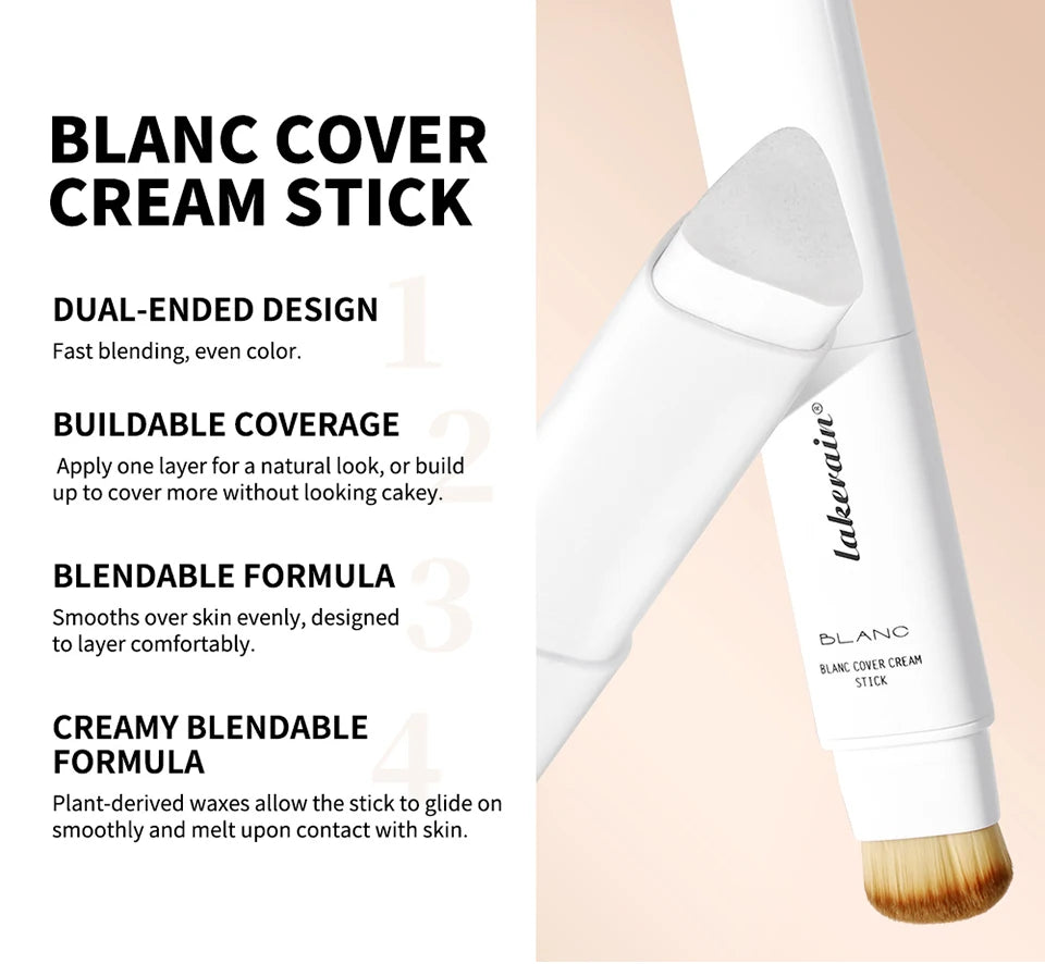 Lakerain Color Changing Foundation Stick Full Coverage Matte Finish Dual-Ended Brush & Stick Waterproof Smooth Foundation Makeup