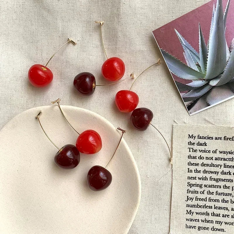 Trendy Small Sweet Lovely Cherries Earrings Pendant Fruit Red Cherry Earrings Charm Jewelry