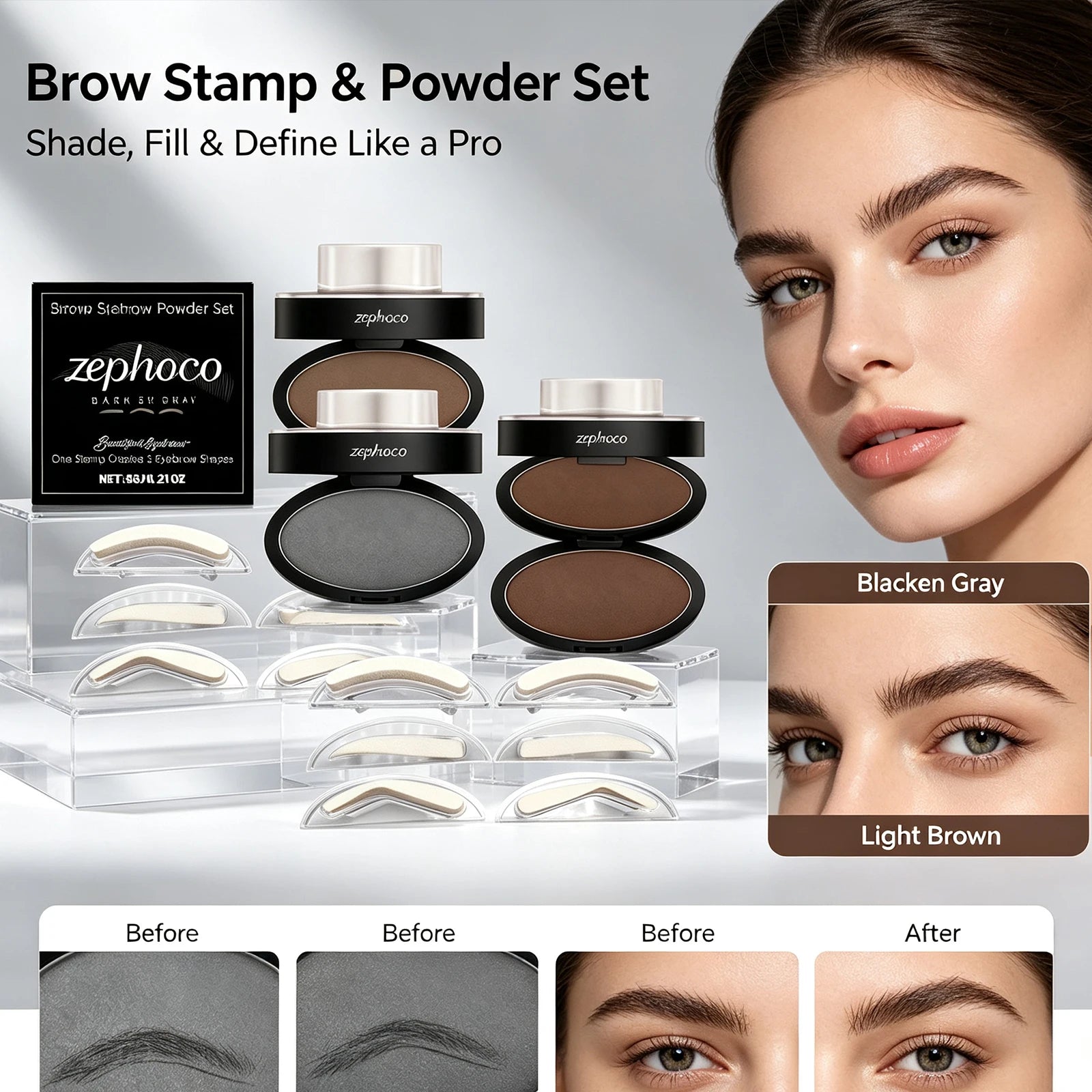 Eyebrow Stamp Waterproof Brow Powder Kit Cool Grey Black Natural Stereo Eyebrow Shaping Eye Brow Stamp Lift Eyebrow Stencil