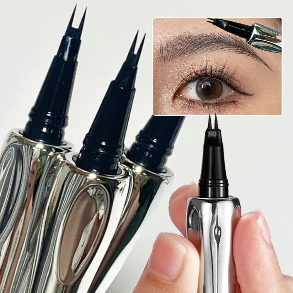 Ultra-fine 2 Point Silver Eyebrow Pen Liquid Wild Eyebrow Tattoo Waterproof 2 Fork Silkworm Brow Pencil Easy To Grip Eye Makeup