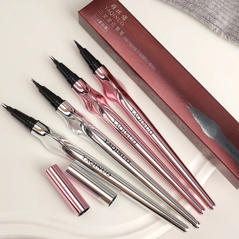 Ultra-fine 2 Point Silver Eyebrow Pen Liquid Wild Eyebrow Tattoo Waterproof 2 Fork Silkworm Brow Pencil Easy To Grip Eye Makeup