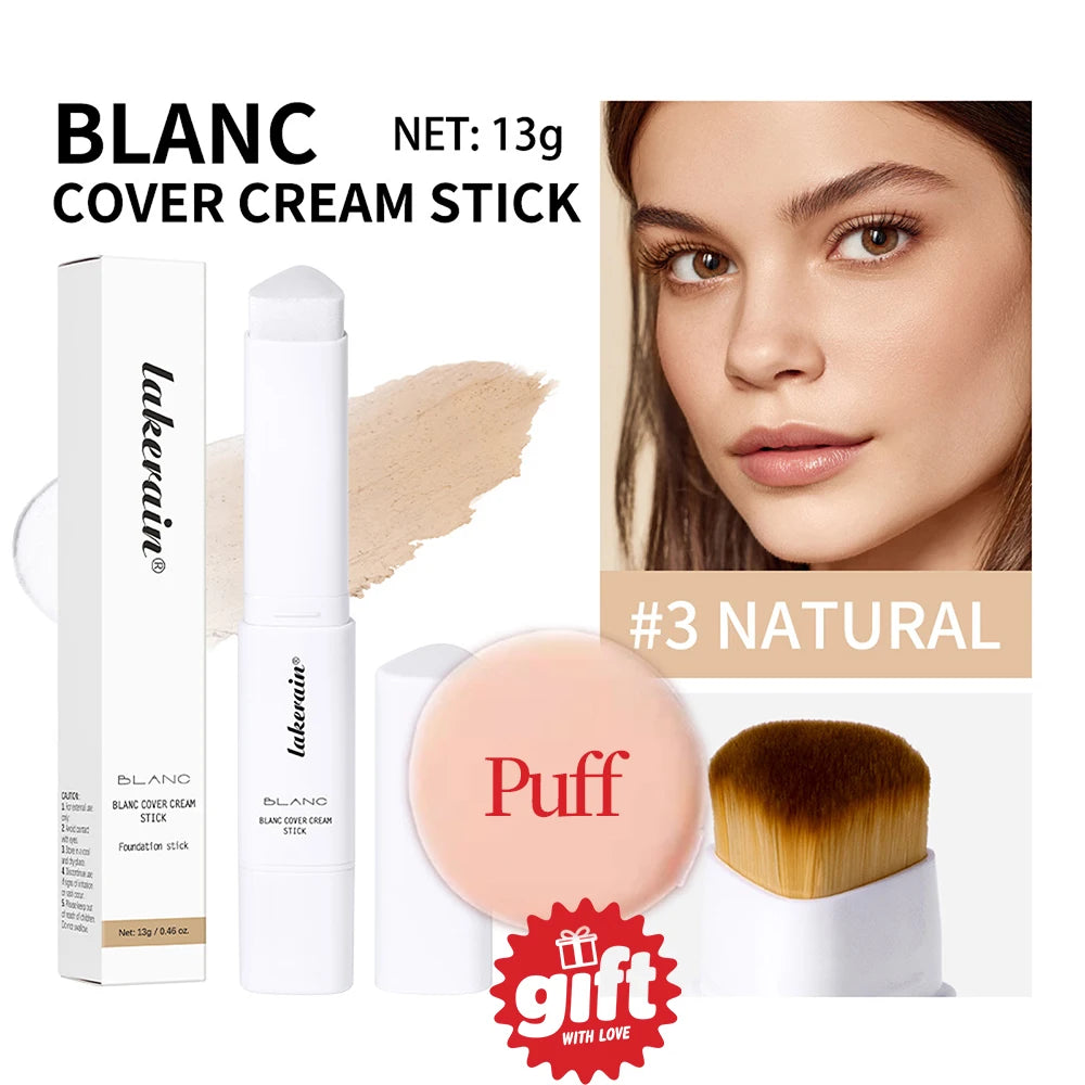 Lakerain Color Changing Foundation Stick Full Coverage Matte Finish Dual-Ended Brush & Stick Waterproof Smooth Foundation Makeup