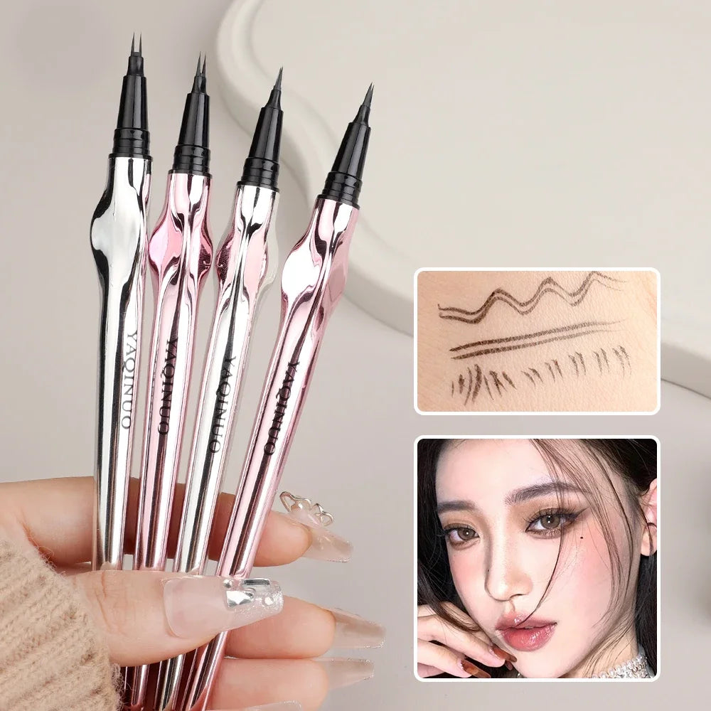 Ultra-fine 2 Point Silver Eyebrow Pen Liquid Wild Eyebrow Tattoo Waterproof 2 Fork Silkworm Brow Pencil Easy To Grip Eye Makeup