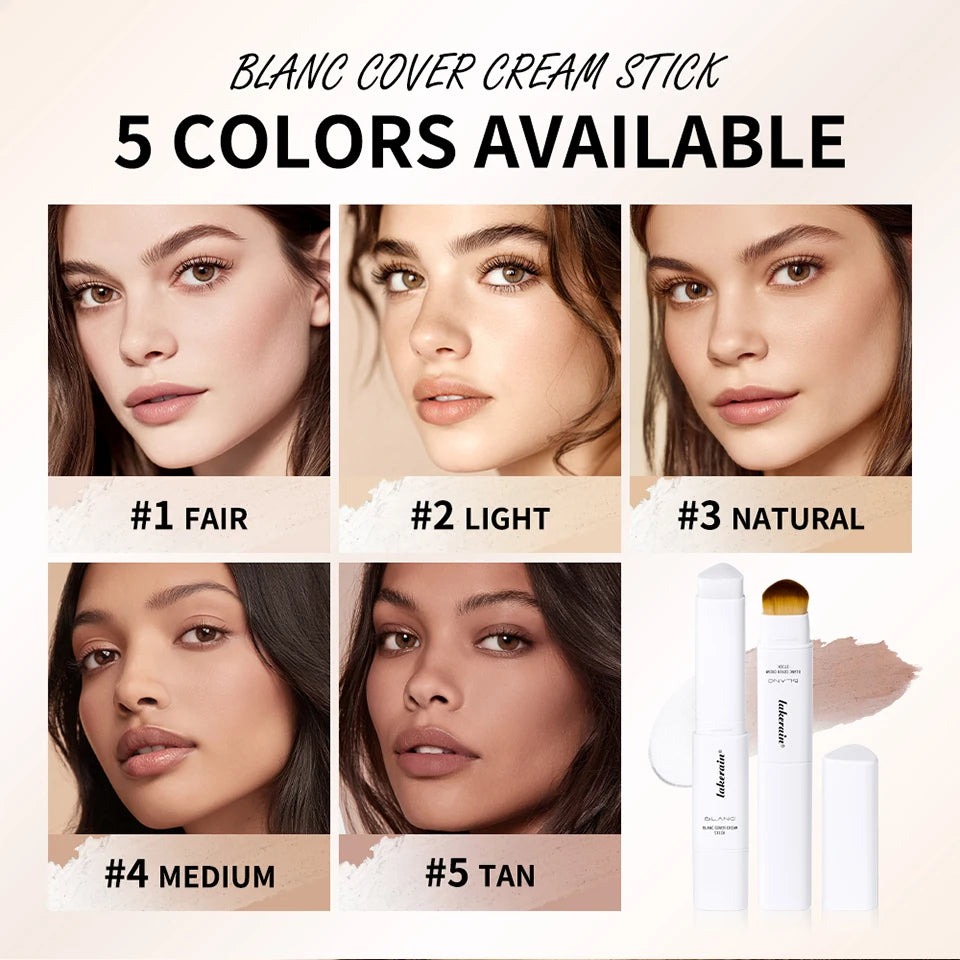 Lakerain Color Changing Foundation Stick Full Coverage Matte Finish Dual-Ended Brush & Stick Waterproof Smooth Foundation Makeup