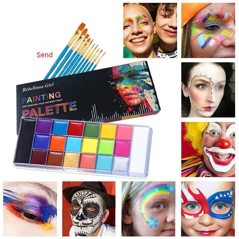 20 Color Face & Body Paint Palette,Long Lasting Safe Halloween Oil Body Painting Pigments for Face Body SFX Cosplay Performance