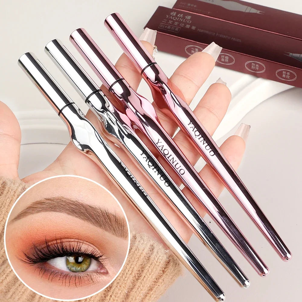 Ultra-fine 2 Point Silver Eyebrow Pen Liquid Wild Eyebrow Tattoo Waterproof 2 Fork Silkworm Brow Pencil Easy To Grip Eye Makeup