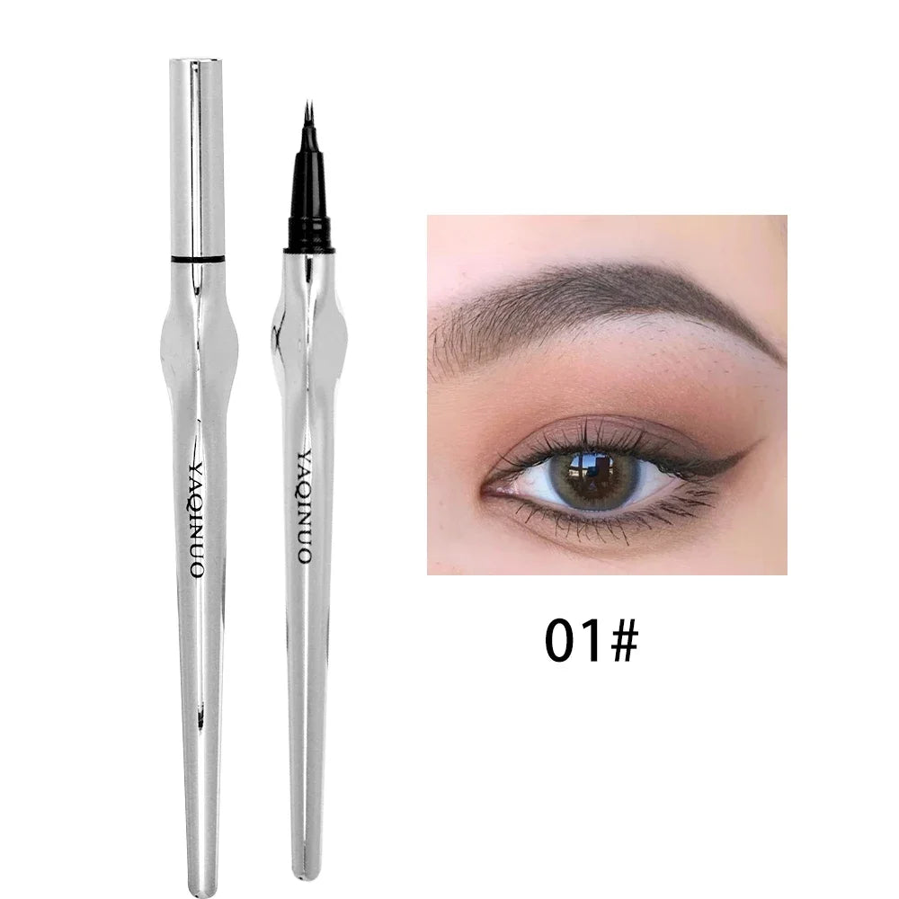Ultra-fine 2 Point Silver Eyebrow Pen Liquid Wild Eyebrow Tattoo Waterproof 2 Fork Silkworm Brow Pencil Easy To Grip Eye Makeup